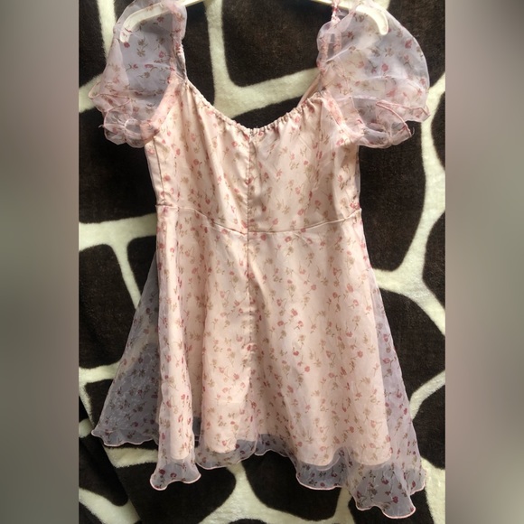 Ciders pale pink romantic gestures floral puff sleeve dress - Picture 4 of 7